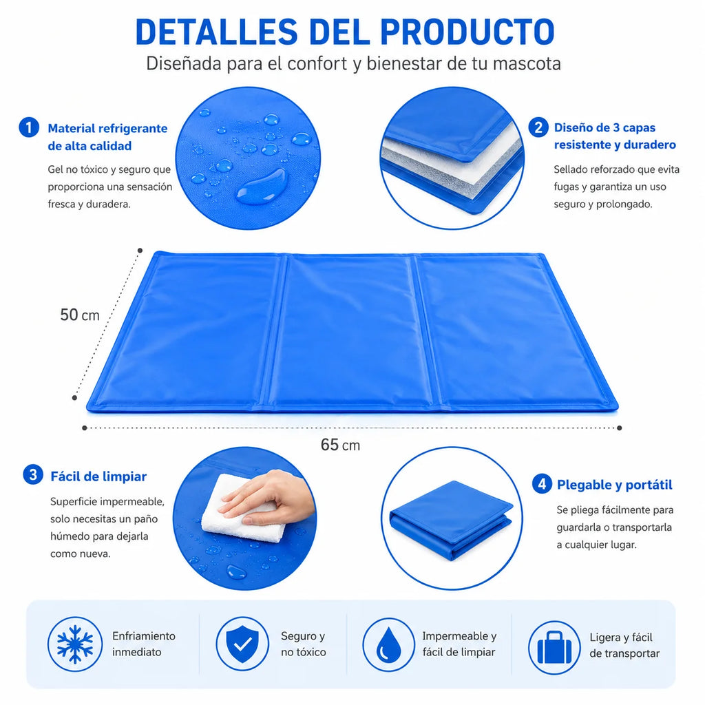 Alfombra fresca para mascotas, enfriamiento rápido, impermeable y plegable.