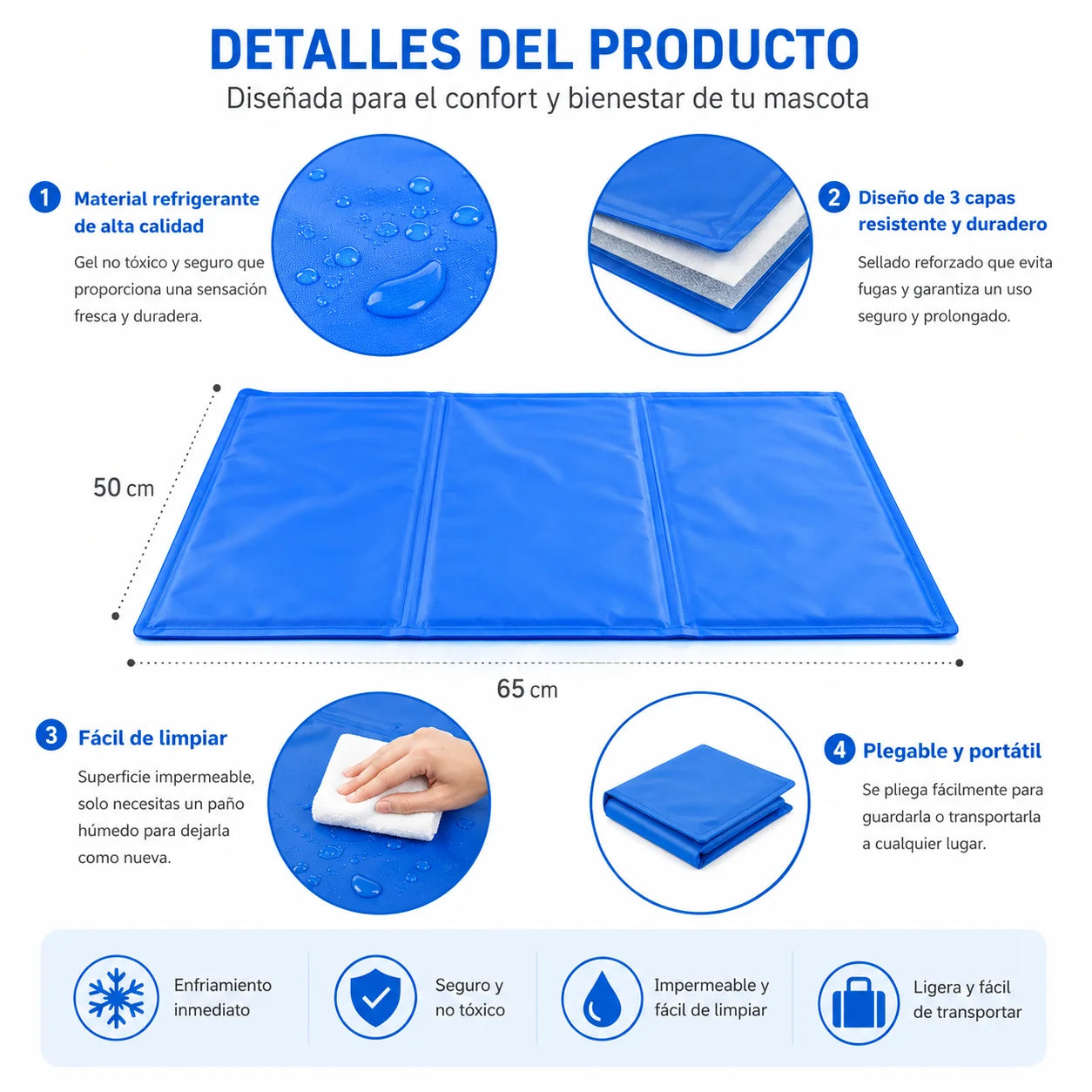 Alfombra fresca para mascotas, enfriamiento rápido, impermeable y plegable.